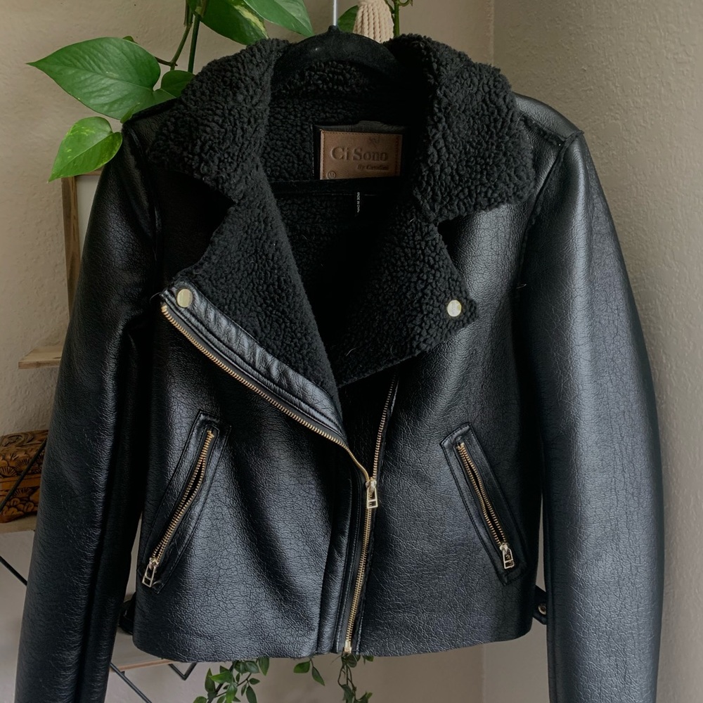 sherpa lined leather jacket